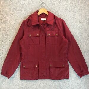 Pendleton Womens Red Field Jacket Stowaway Hood Utility Pocket M